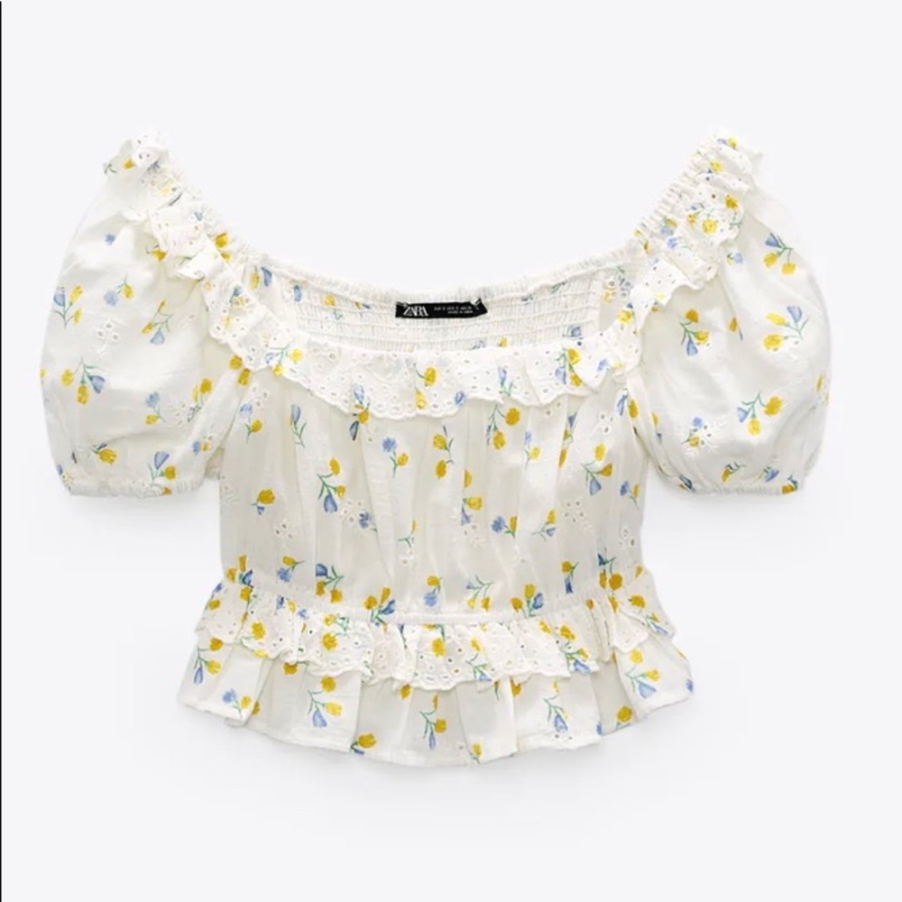 ZARA FLORAL EMBROIDERED EYELET TOP